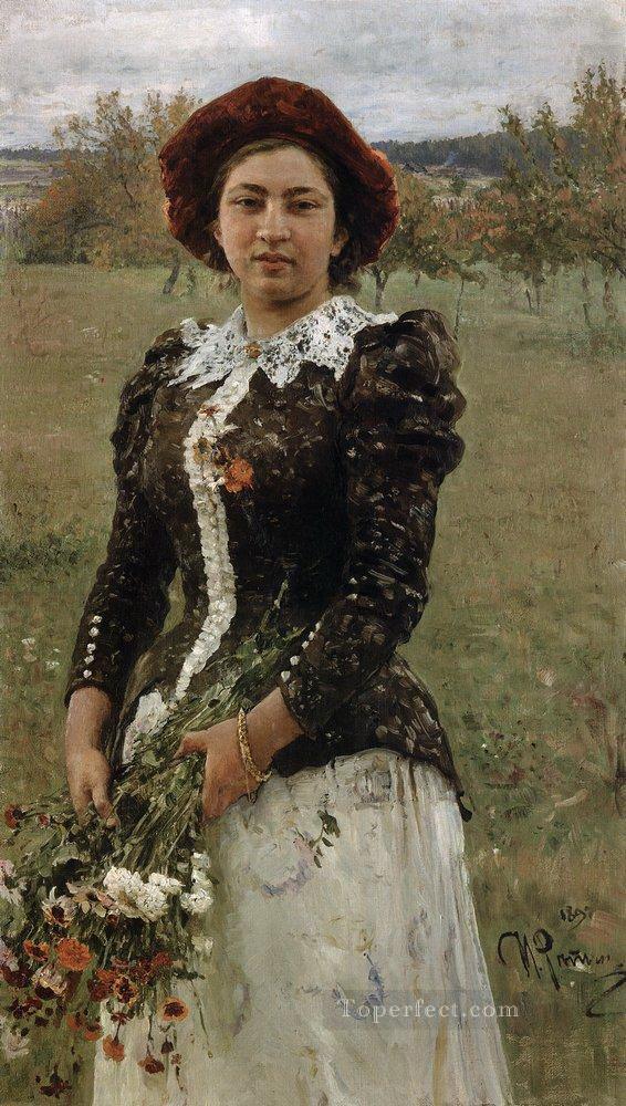 autumn bouquet portrait of vera repina 1892 Ilya Repin Oil Paintings